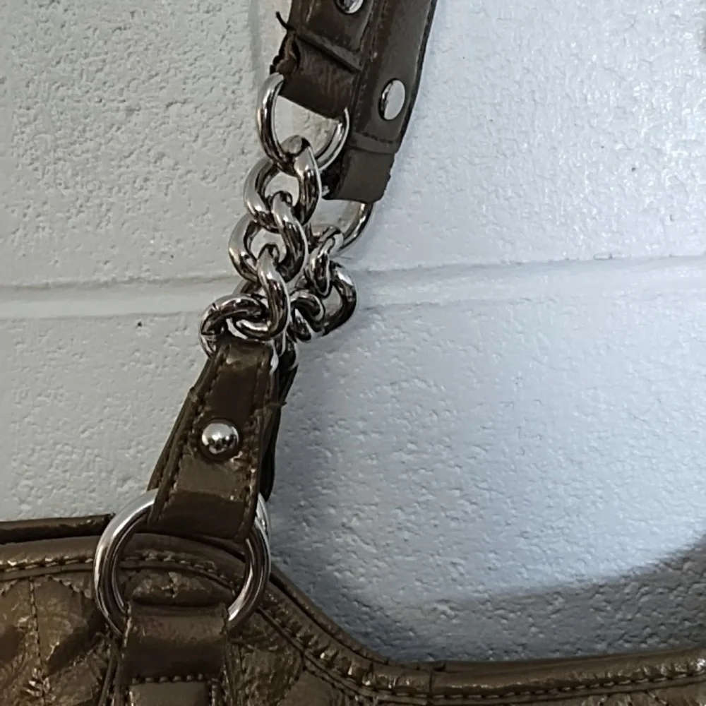 Gold Quilted Shoulder Bag with Chain Handles